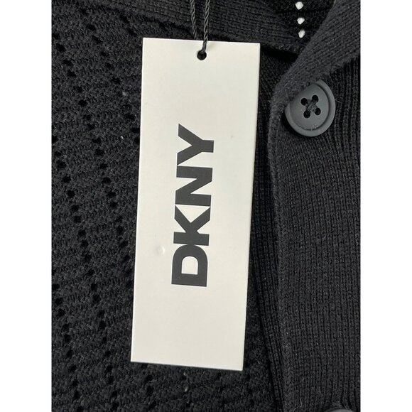 DKNY Mens  Size M Black Short-Sleeve Open-Knit Button-Up Shirt - Picture 8 of 11